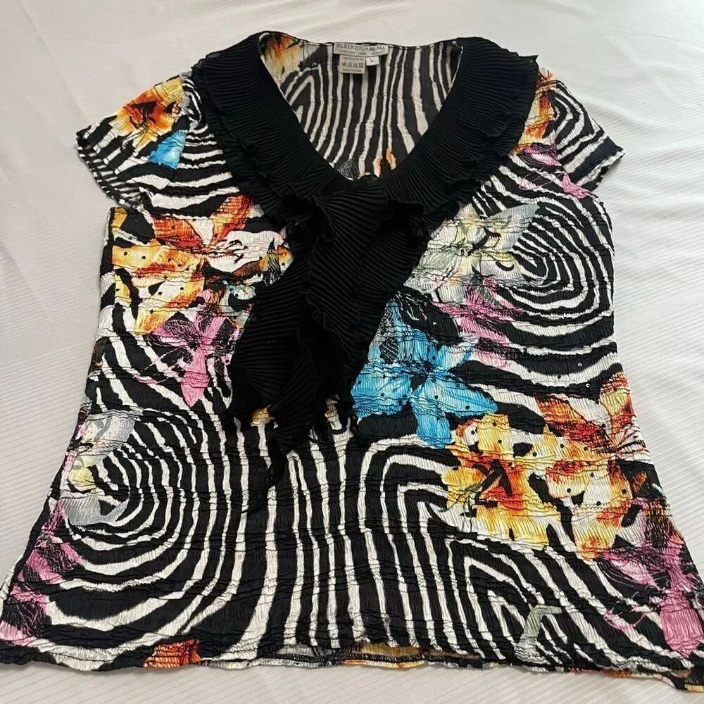 Alberto Makali Top VTG Y2k Zebra Multicolor Blouse Top Size Large